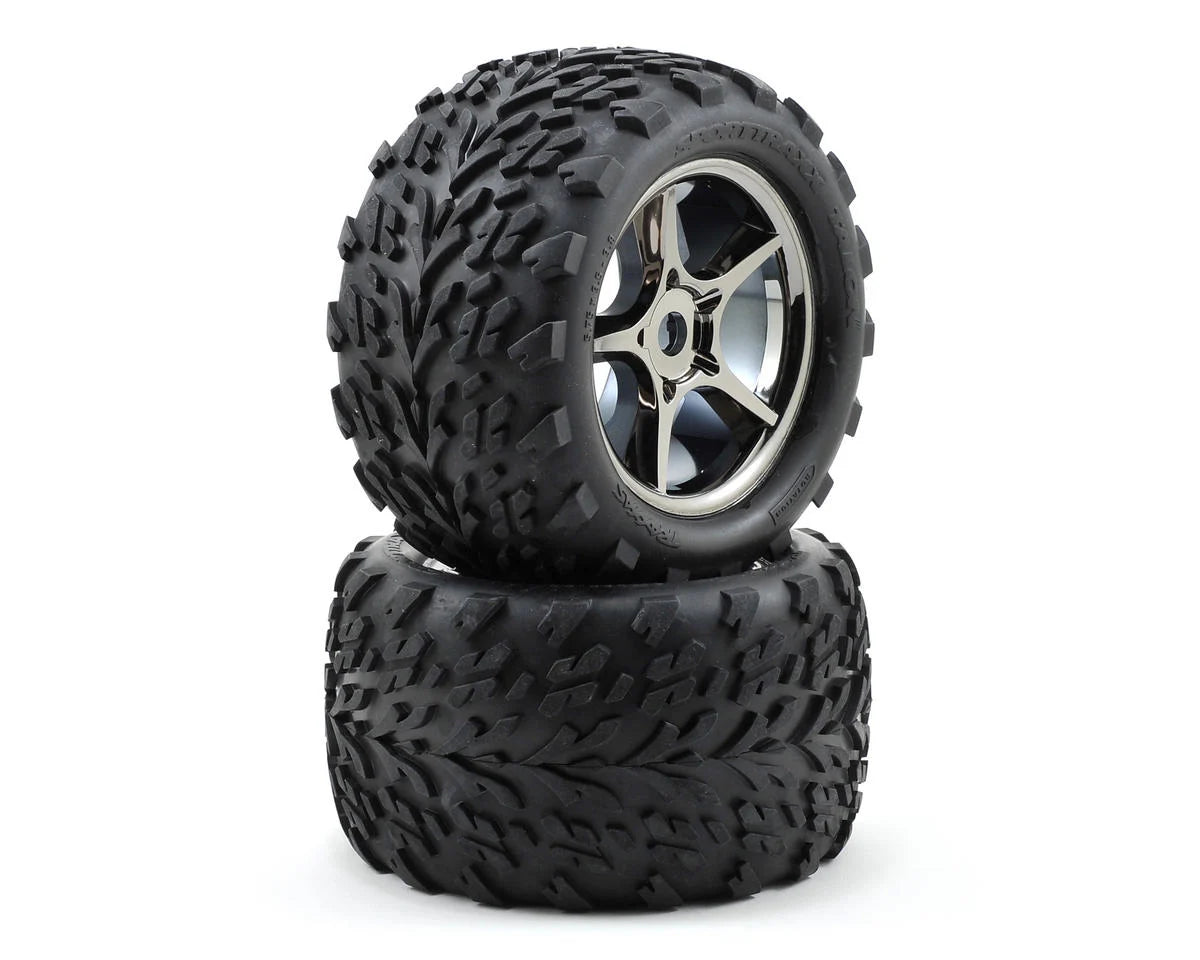 Neumáticos y ruedas, ensamblados, pegados (ruedas Gemini cromadas en negro, neumáticos Talon, inserciones de espuma) (2) (usar con tuercas y cubos de rueda estriados de 17 mm, pieza n.º 5353X) (clasificación TSM)